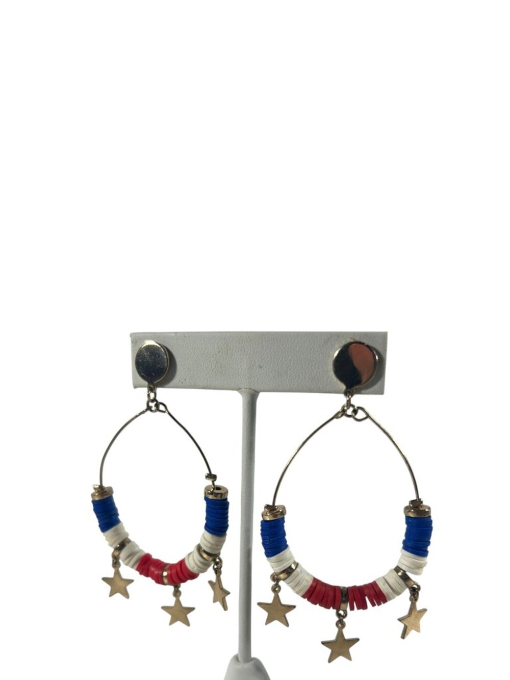 Patriotic Red White Blue Heishi Beads Star Dangles Hoop Earrings 4th of July
